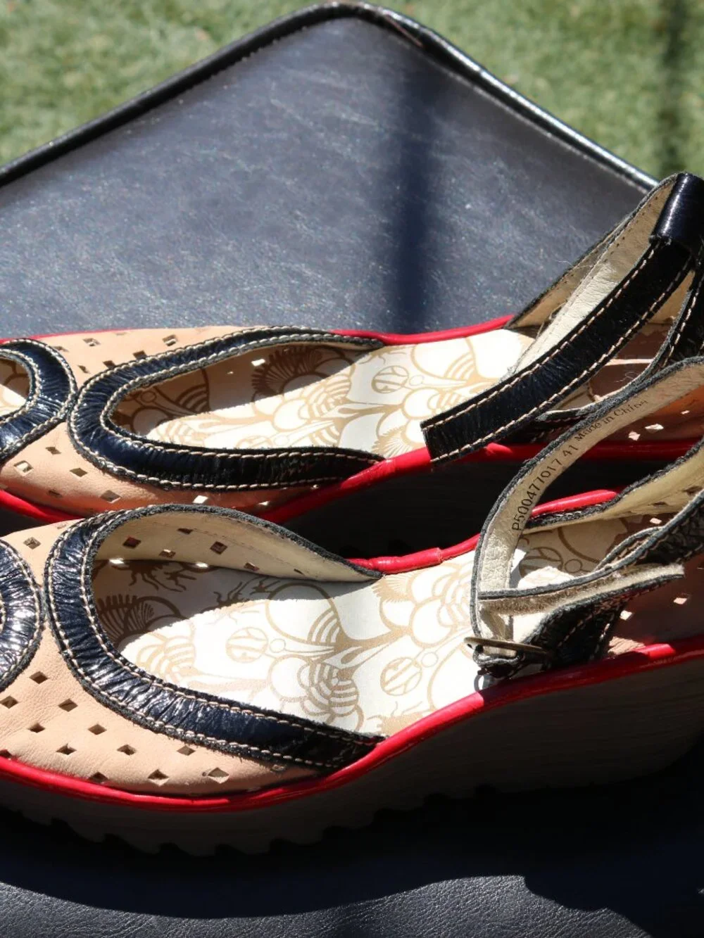 FLY LONDON Ydel Sandals Perforated Wedge Heels Shoes Leather
